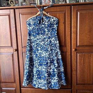 Halter top dress with blue floral pattern